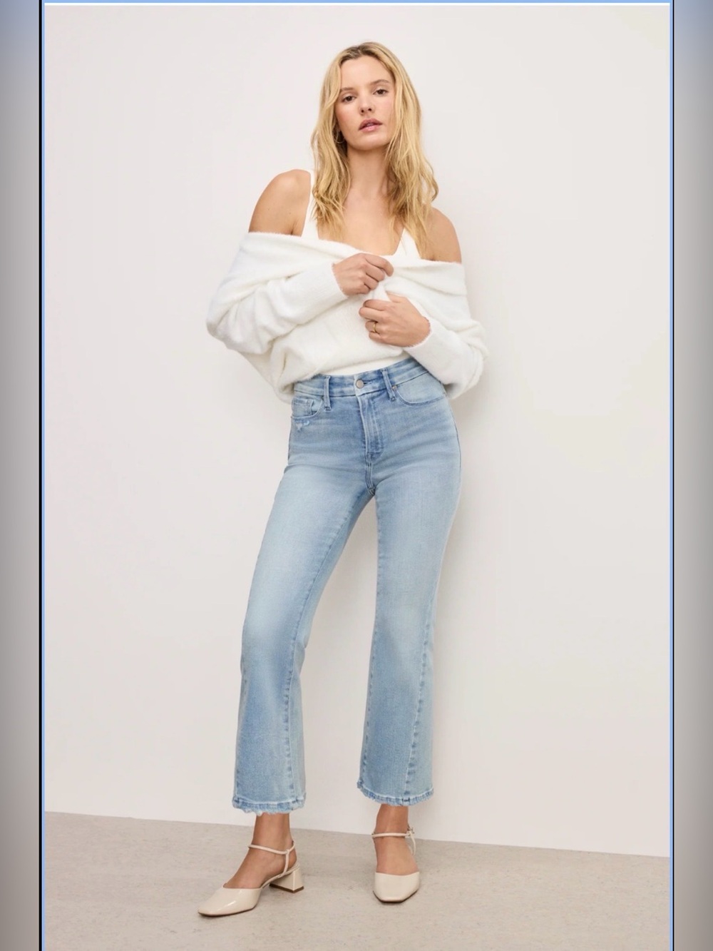 Good American SOFT-TECH GOODLEGS CROP MINI BOOT JEANS, New with Tags
